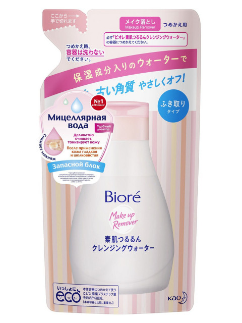 "Biore" Мицелярная вода снимает макияж и тонизирует кожу, оставляя ощущение свежести (для всех типов кожи), запасной блок, 290мл