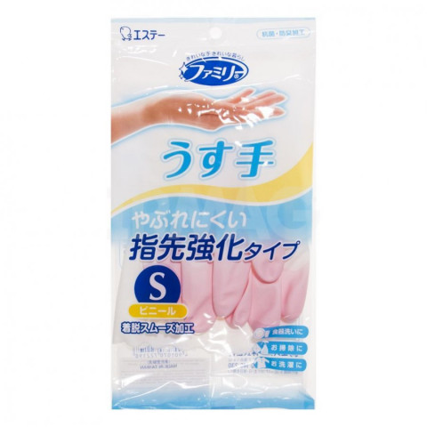 Перчатки виниловые тонкие с антибактериальным эффектом, ST "Family" размер S (розовые)