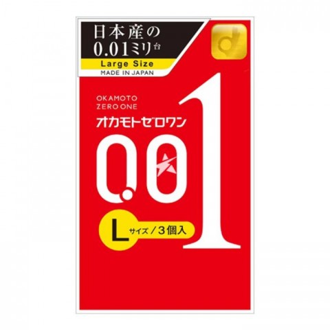 Японские полиуретановые презервативы 0.01 мм. Okamoto Zero One, Размер L , 3 шт