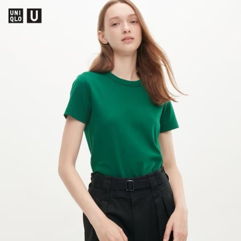 Uniqlo Женская футболка с круглым вырезом темно-зеленый L