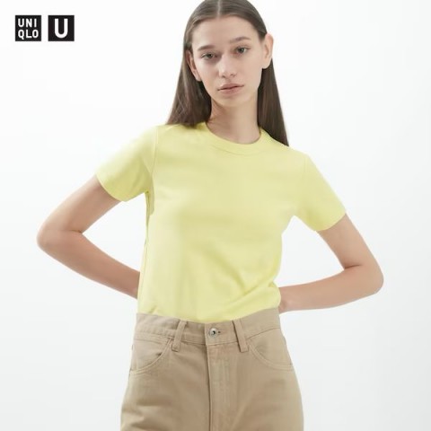 Uniqlo Женская футболка с круглым вырезом желтый L