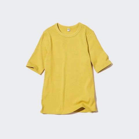 Женская ребристая футболка (половина рукава), желтая, размер L