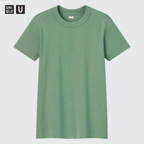 Uniqlo Женская футболка с круглым вырезом, оливковый, размер  L