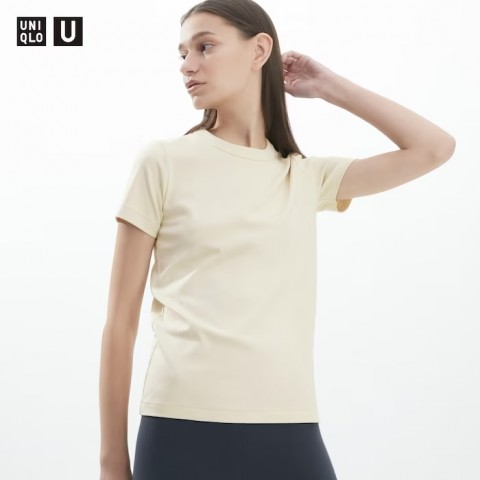 Uniqlo Женская футболка с круглым вырезом, светло-бежевый, размер  L