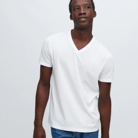Uniqlo Мужская футболка с V-образным вырезом (короткий рукав) , белый, XXL
