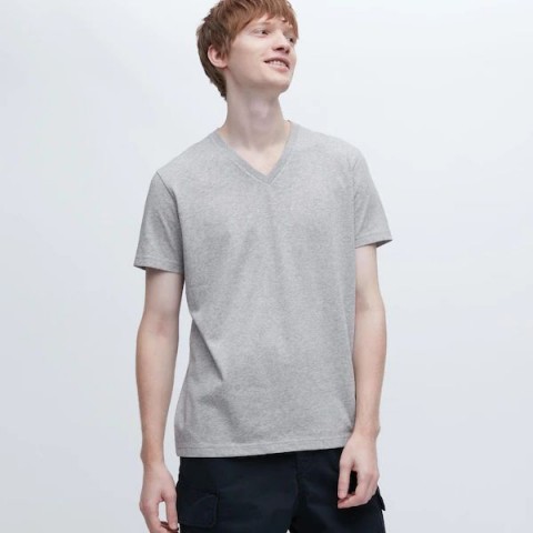 Uniqlo Мужская футболка с V-образным вырезом (короткий рукав) , серый, L