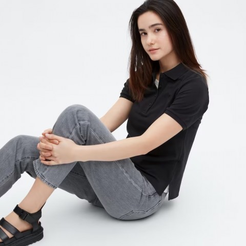 Женская эластичная рубашка поло, (с коротким рукавом), черный, размер L