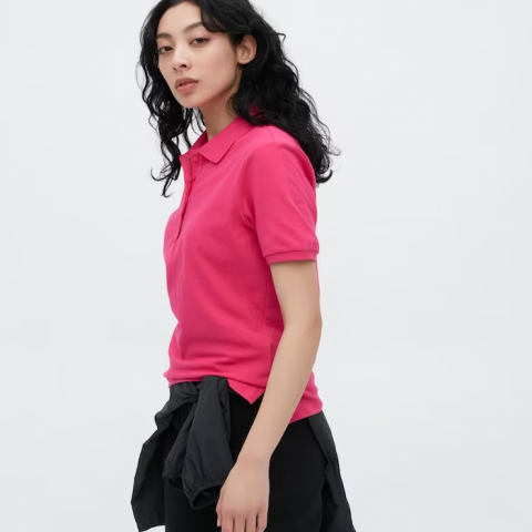 Женская эластичная рубашка поло, (с коротким рукавом), цвет фуксии, размер ХL