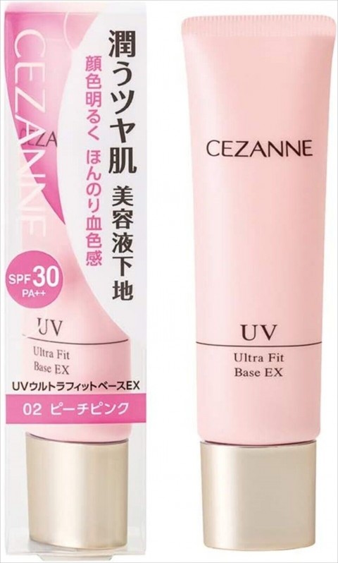 Cezanne UV Ultra Fit Base EX Солнцезащитная база под макияж, SPF 30+ PA++, оттенок 02 (розовый), увлажняющая база с легкой текстурой и блестящим финишем, придает небольшой румянец, 30гр