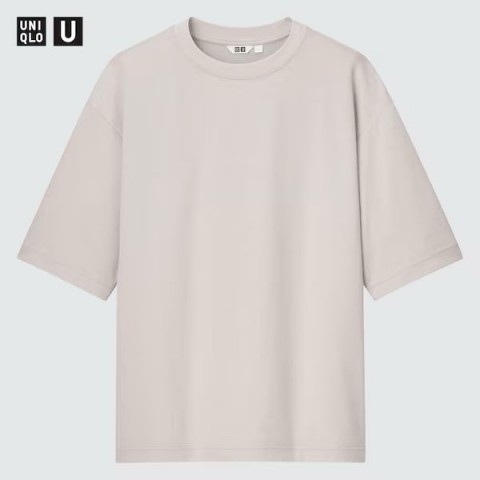 Uniqlo  Мужская хлопковая футболка оверсайз (AIRism), светло-серый, размер ХХL