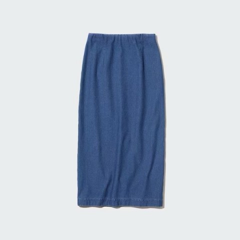 Uniqlo  Джинсовая трикотажная узкая длинная юбка (стандартная длина 80-84см) темно-синий, размер М
