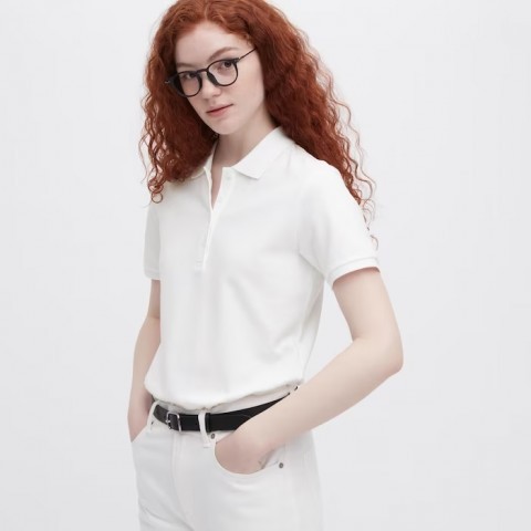 Uniqlo  Женская эластичная рубашка поло, (с коротким рукавом), белый, размер XХL