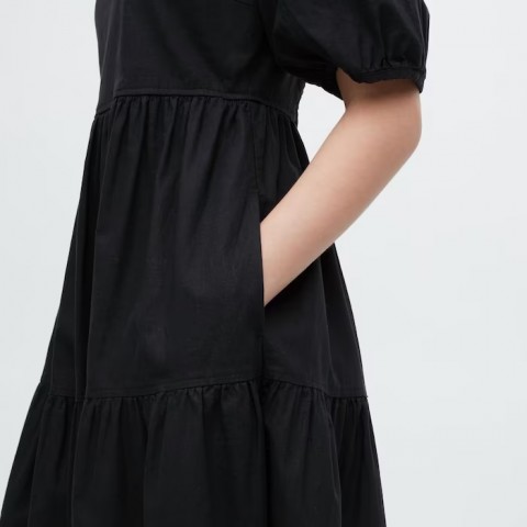 Uniqlo Платье со сборками из льна (длина 107-118 см), черный, размер L