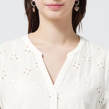 GU Хлопковое кружевное платье (с коротким рукавом), белый, размер L