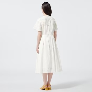 GU Хлопковое кружевное платье (с коротким рукавом), белый, размер XХL