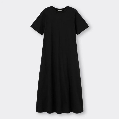 Расклешенное платье c карманами (с коротким рукавом), черное, размер L