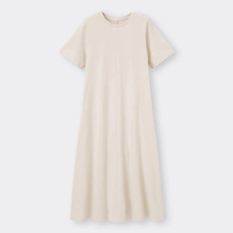 Расклешенное платье c карманами (с коротким рукавом), бежевый, размер М