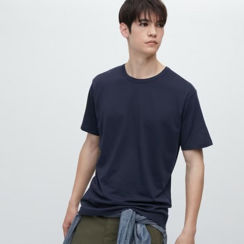 Uniqlo Хлопковая футболка с круглым вырезом AIRism, синий, размер XL