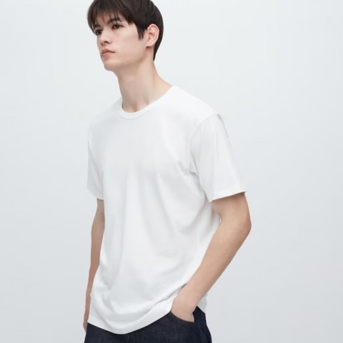 Uniqlo Хлопковая футболка с круглым вырезом AIRism, белый, размер М