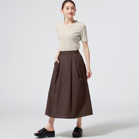 GU Расклешенная юбка миди с защипами, коричневый, размер М