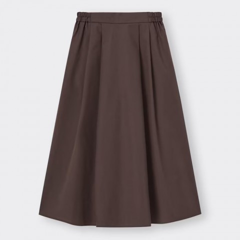 GU Расклешенная юбка миди с защипами, коричневый, размер L