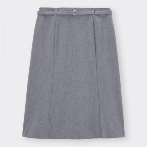 GU Полурасклешенная юбка миди, серый, размер L
