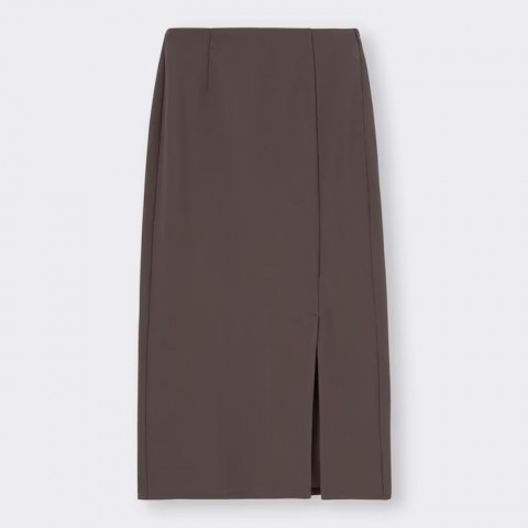 GU Узкая юбка миди (разрез сбоку), коричневый, размер L