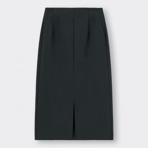 GU Узкая юбка миди с завышенной талией (разрез спереди), черный, размер L