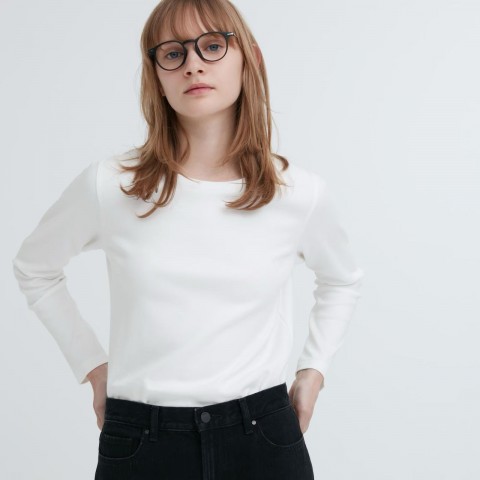 Uniqlo Женская футболка с длинными рукавами  белый 3XL