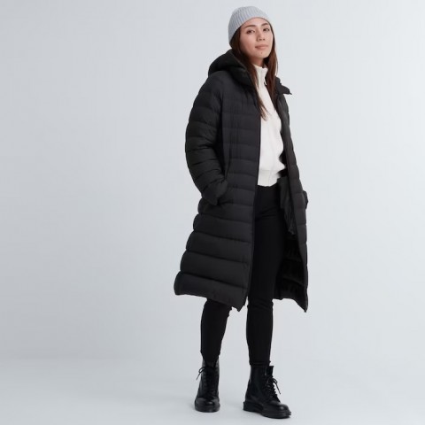 Uniqlo Женское ультралегкое длинное пуховое пальто Черный XL