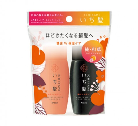Kracie ICHIKAMI Шампунь + Бальзам ополаскиватель, интенсивно увлажняющий для поврежденных волос с маслом абрикоса, 40 мл + 40 гр