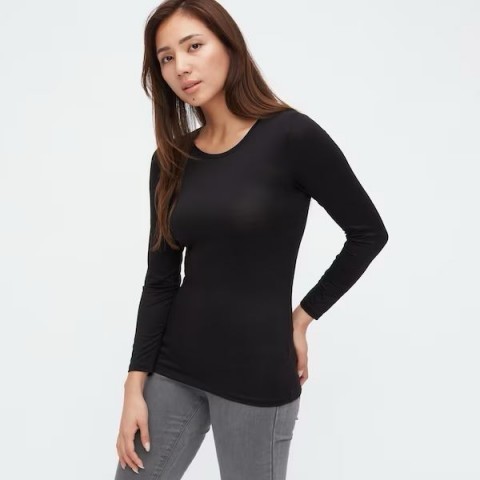Uniqlo ФУТБОЛКА HEATTECH С КРУГЛЫМ ВЫРЕЗОМ (ДЛИННЫЙ РУКАВ) черный XXL