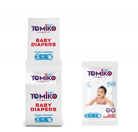 TomiKo Подгузники на липучках Premium Soft (M (5-10 кг) 3 шт.